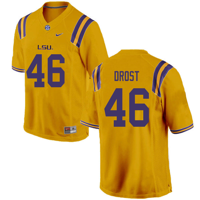 Men #46 Charlie Drost LSU Tigers College Football Jerseys Sale-Gold - Click Image to Close